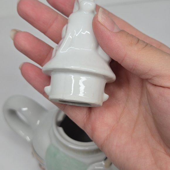 Vintage Elephant Shaped Porcelain Tea Pot Chinese 8" With Baby Elephant Luck - Picture 11 of 17